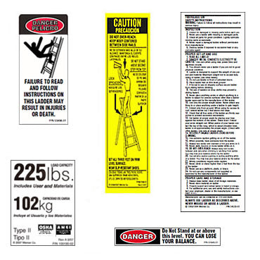 200 lb. Aluminum Stepladder / Platform ladder Safety Labels LAS