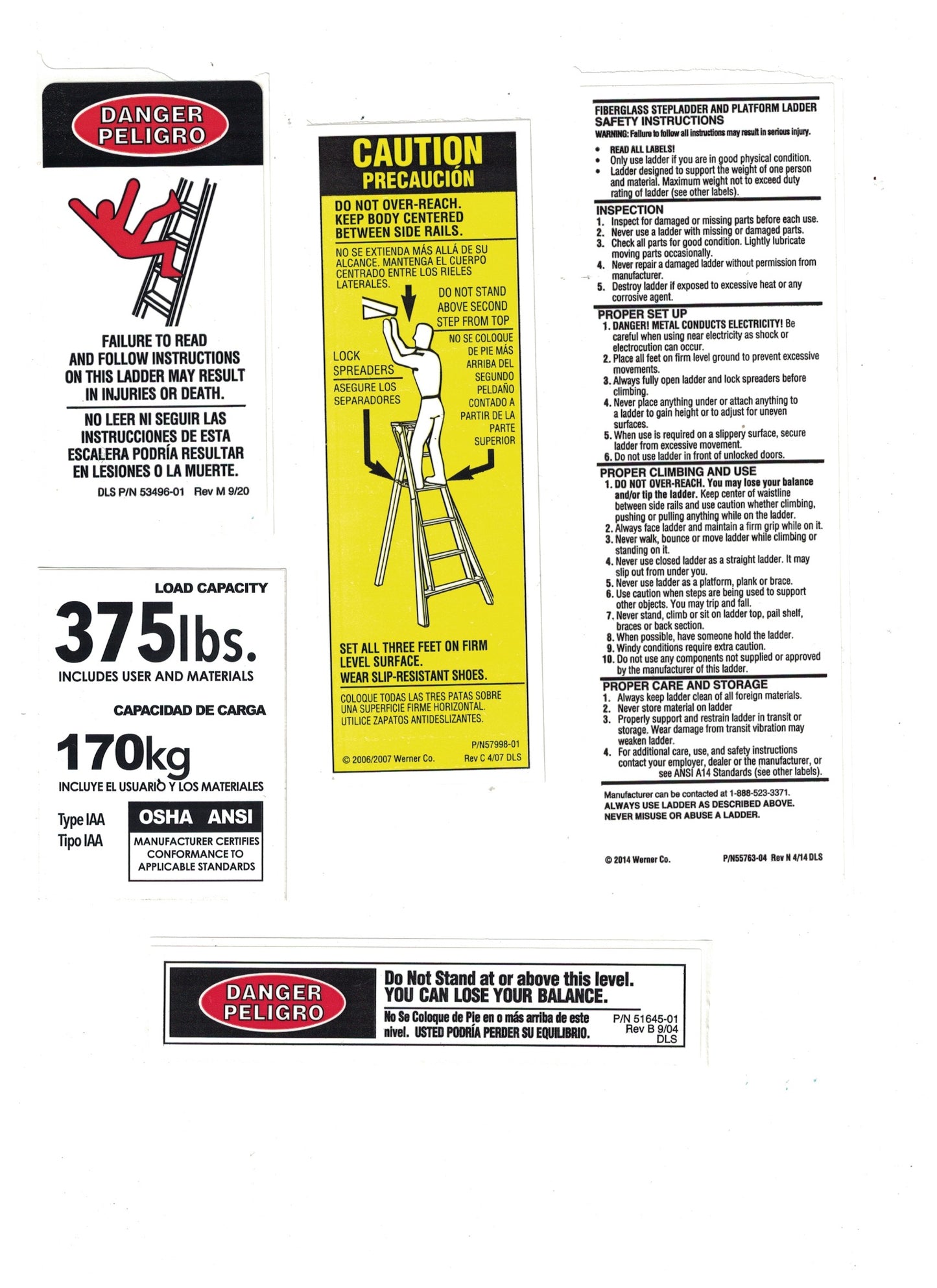 Fiberglass Stepladder / Platform Ladder Safety Labels