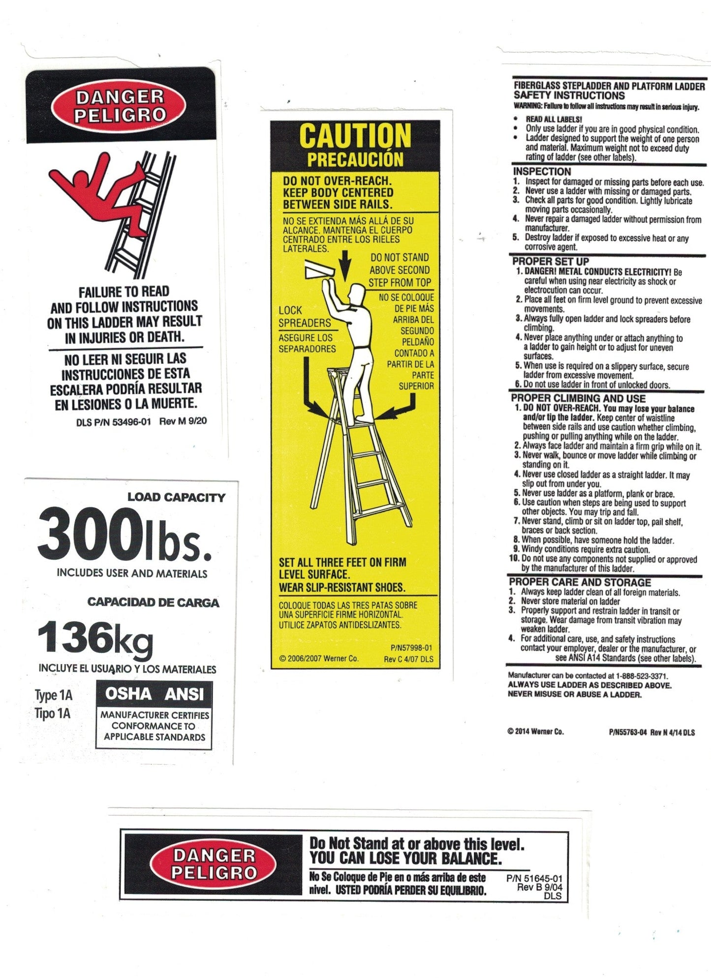 Fiberglass Stepladder / Platform Ladder Safety Labels