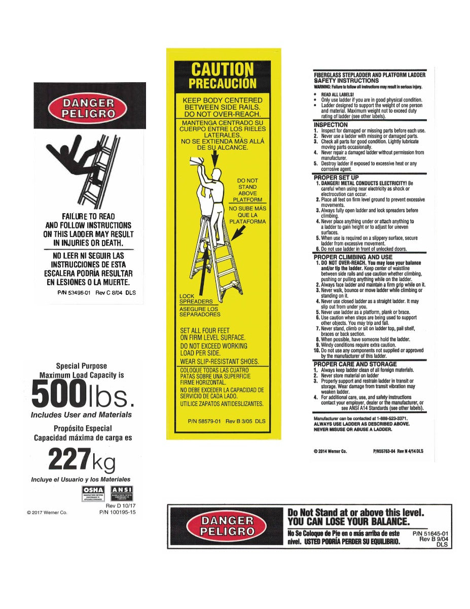 Fiberglass Stepladder / Platform Ladder Safety Labels