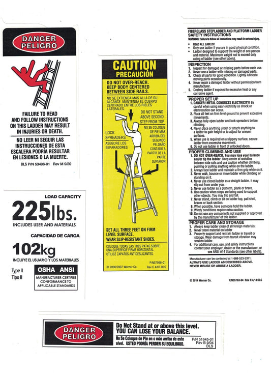 Fiberglass Stepladder / Platform Ladder Safety Labels
